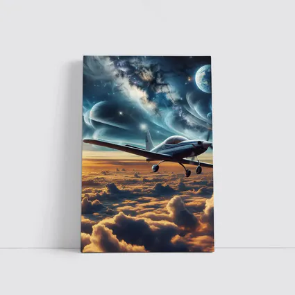 Small Airplane Flying Above Clouds Space