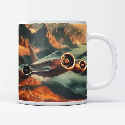 Futuristic Airplane Flying Over Mountain Landscape