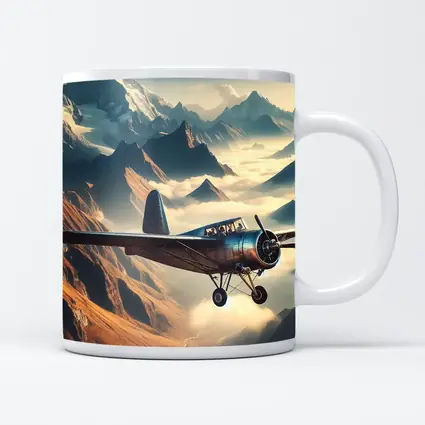 Vintage Propeller Plane Flying Over Mountains
