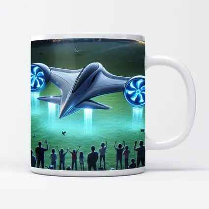 Futuristic Flying Craft Over Crowd Night