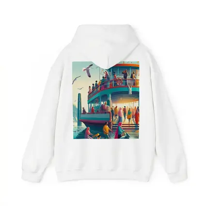 Colorful Ferry Dock Crowd Illustration Art