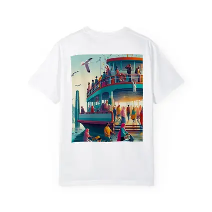 Colorful Ferry Dock Crowd Illustration Art