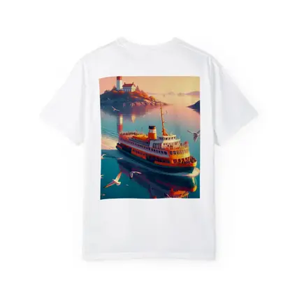 Ferry Boat Sailing Past Lighthouse Sunset