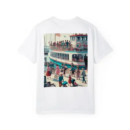 Ferry Dock Busy Harbor Scene Illustration