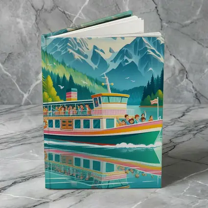 Colorful Ferry Boat Alpine Mountain Lake