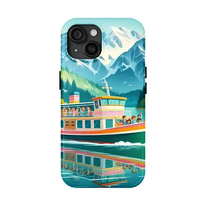 Colorful Ferry Boat Alpine Mountain Lake