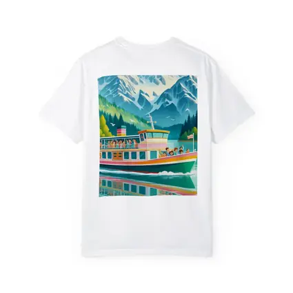 Colorful Ferry Boat Alpine Mountain Lake