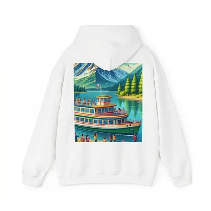 Ferry Boat Mountain Lake Cartoon Art