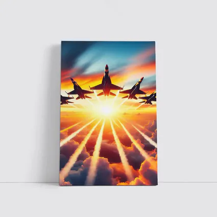 Fighter Jets Flying Into Sunset Sky