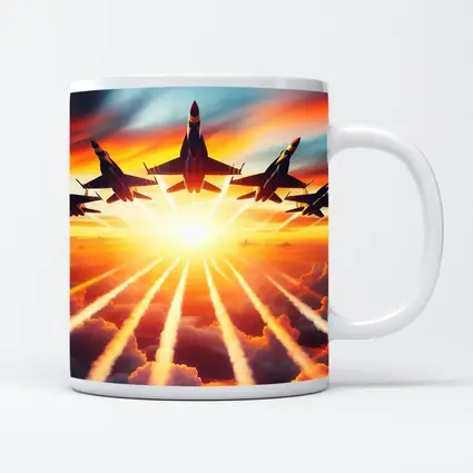 Fighter Jets Flying Into Sunset Sky