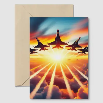 Fighter Jets Flying Into Sunset Sky