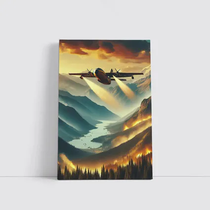 Firefighter Plane Over Burning Mountain Valley
