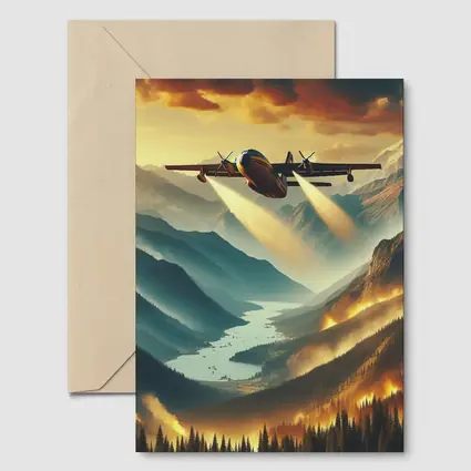 Firefighter Plane Over Burning Mountain Valley