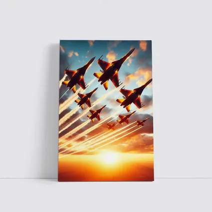 Fighter Jets Formation Flying Sunset Sky