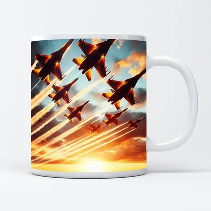Fighter Jets Formation Flying Sunset Sky