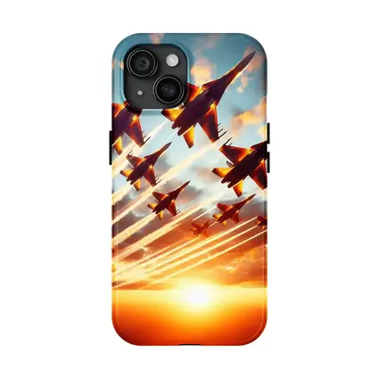 Fighter Jets Formation Flying Sunset Sky