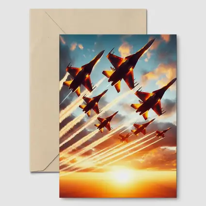 Fighter Jets Formation Flying Sunset Sky