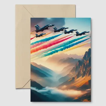 Fighter Jets Colorful Smoke Trail Mountain Valley