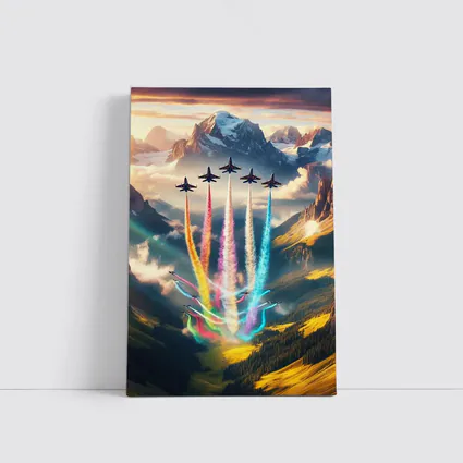 Fighter Jets Colorful Smoke Alpine Mountains