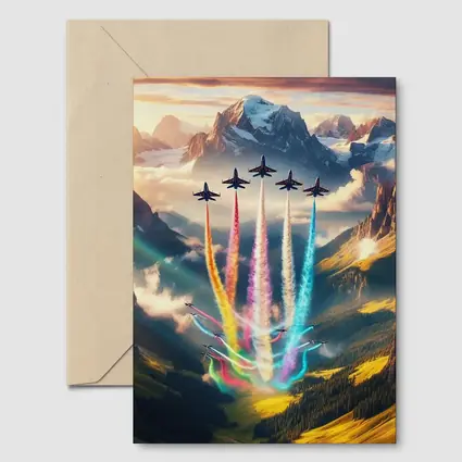 Fighter Jets Colorful Smoke Alpine Mountains