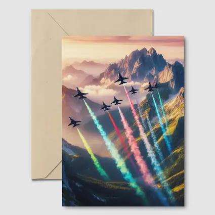 Fighter Jets Colorful Smoke Trails Mountain Sunset