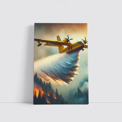 Yellow Firefighting Plane Dropping Water Over Forest Fire
