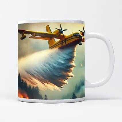 Yellow Firefighting Plane Dropping Water Over Forest Fire