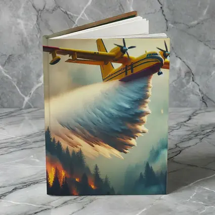 Yellow Firefighting Plane Dropping Water Over Forest Fire