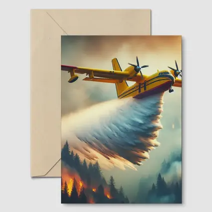 Yellow Firefighting Plane Dropping Water Over Forest Fire