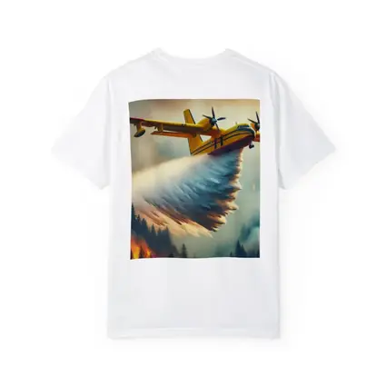 Yellow Firefighting Plane Dropping Water Over Forest Fire