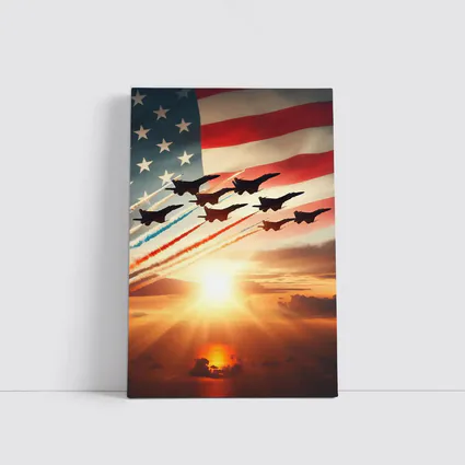Fighter Jets American Flag Sunset Sky