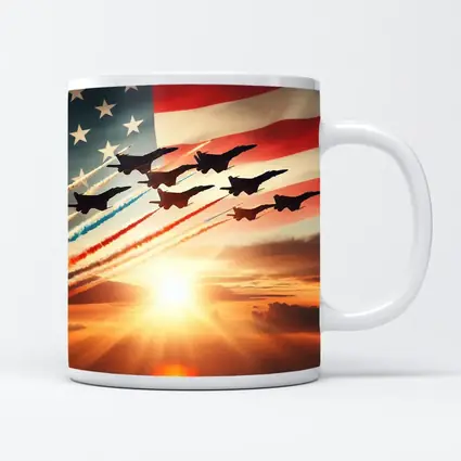 Fighter Jets American Flag Sunset Sky