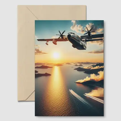 Military Turboprop Aircraft Flying Over Sunset Sea