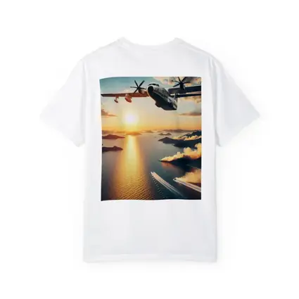 Military Turboprop Aircraft Flying Over Sunset Sea