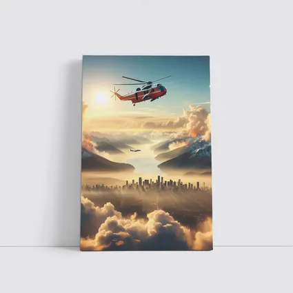 Search Rescue Helicopter Flying Over Misty City