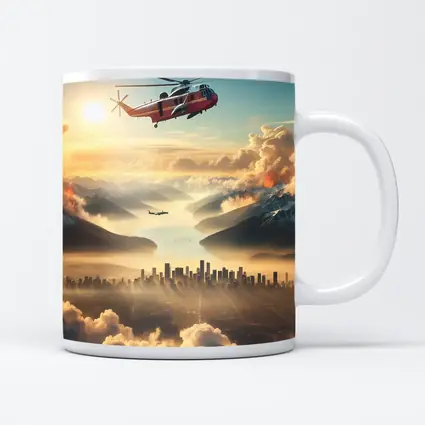 Search Rescue Helicopter Flying Over Misty City