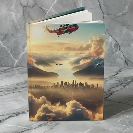 Search Rescue Helicopter Flying Over Misty City