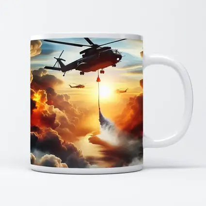 Firefighting Helicopter Dropping Water Sunset Clouds