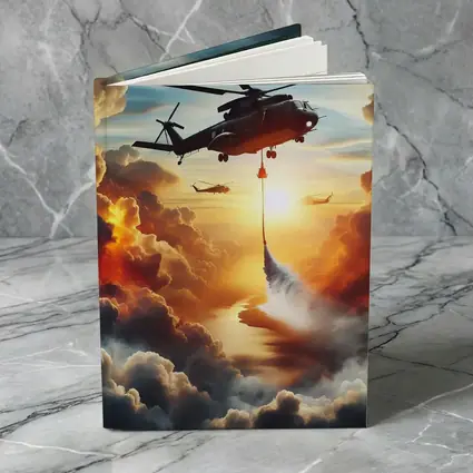 Firefighting Helicopter Dropping Water Sunset Clouds