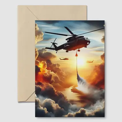 Firefighting Helicopter Dropping Water Sunset Clouds