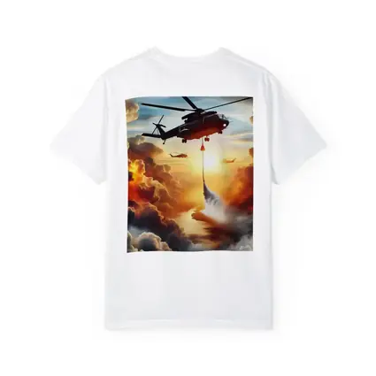 Firefighting Helicopter Dropping Water Sunset Clouds