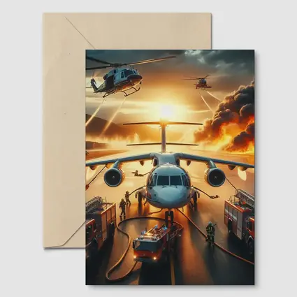 Airport Emergency Firefighters Helicopters Dramatic Sunset