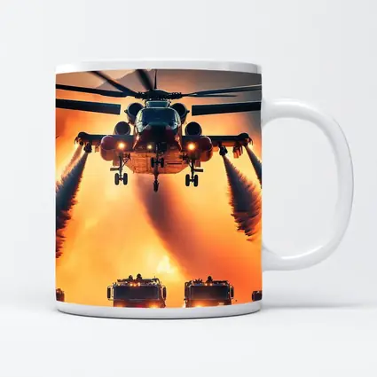 Military Helicopter Convoy Fiery Mountain Sunset