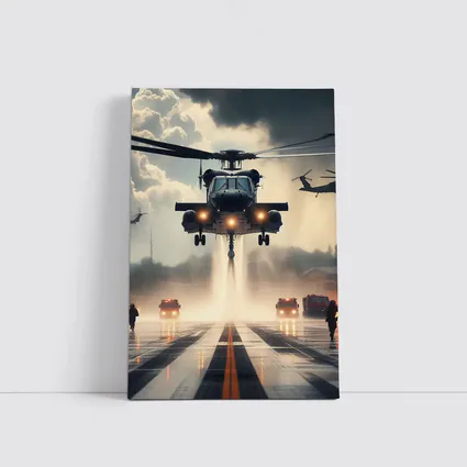 Military Helicopter Landing Runway Dramatic Sky