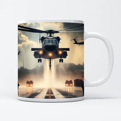Military Helicopter Landing Runway Dramatic Sky