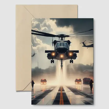 Military Helicopter Landing Runway Dramatic Sky