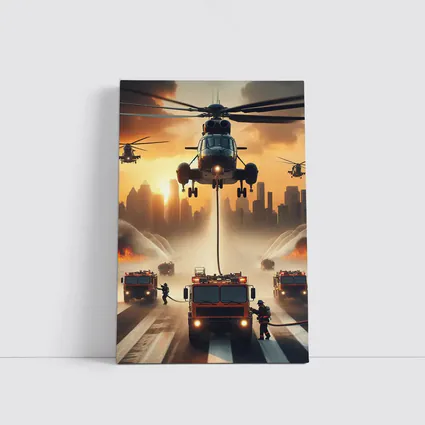 Helicopters Fire Trucks City Rescue Operation Sunset