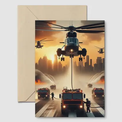 Helicopters Fire Trucks City Rescue Operation Sunset