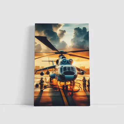 Military Helicopter Ground Crew Sunset Sky