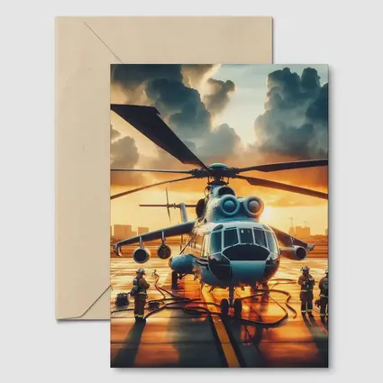 Military Helicopter Ground Crew Sunset Sky